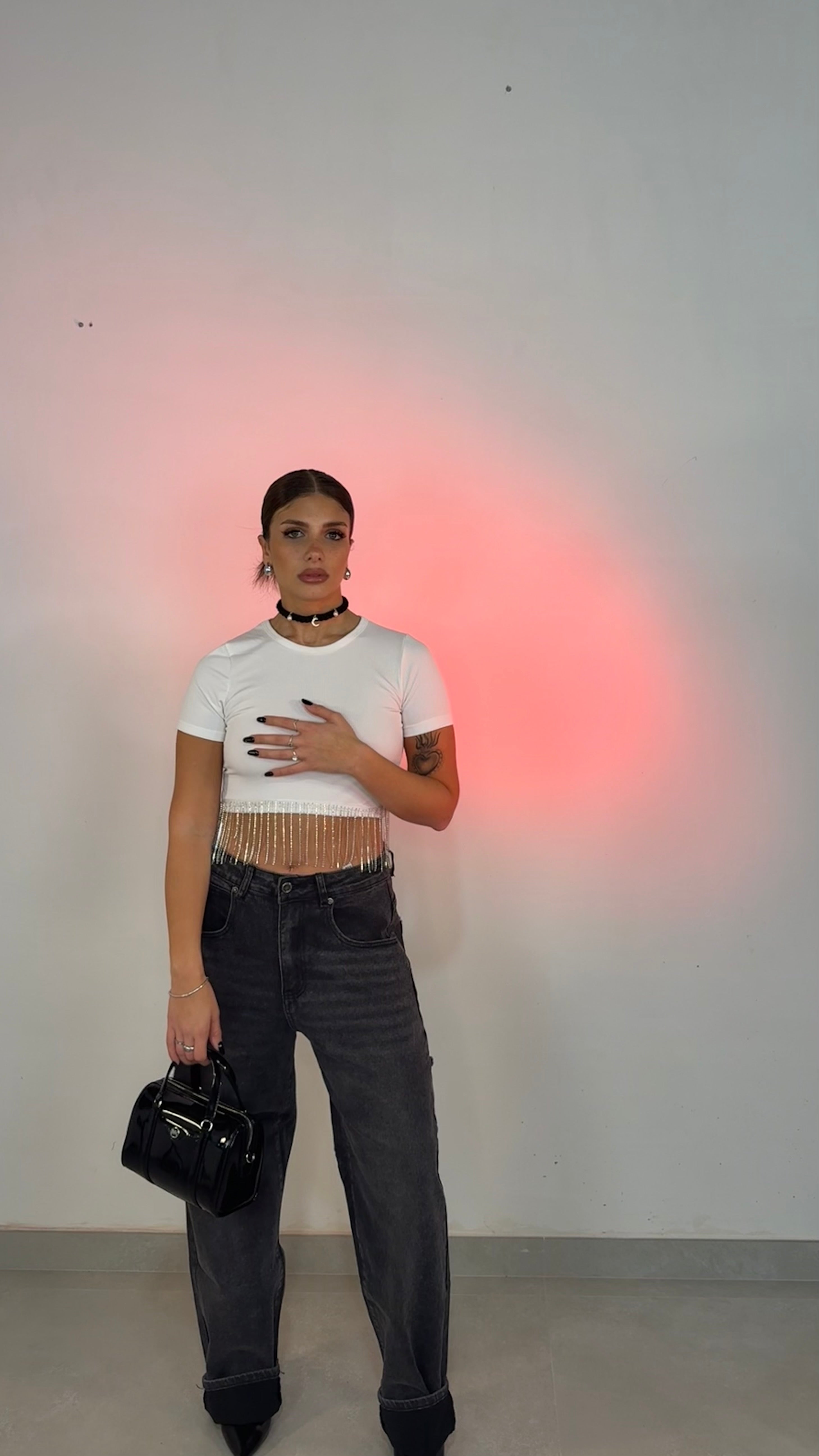 Maglia crop brillantini