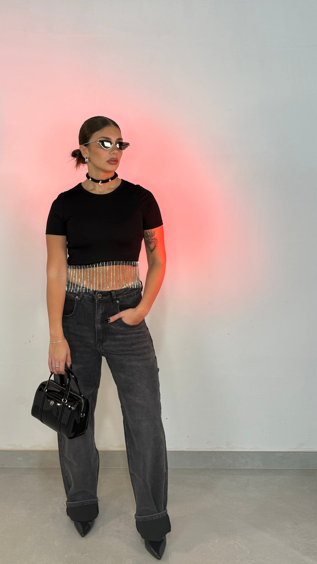 Maglia crop brillantini