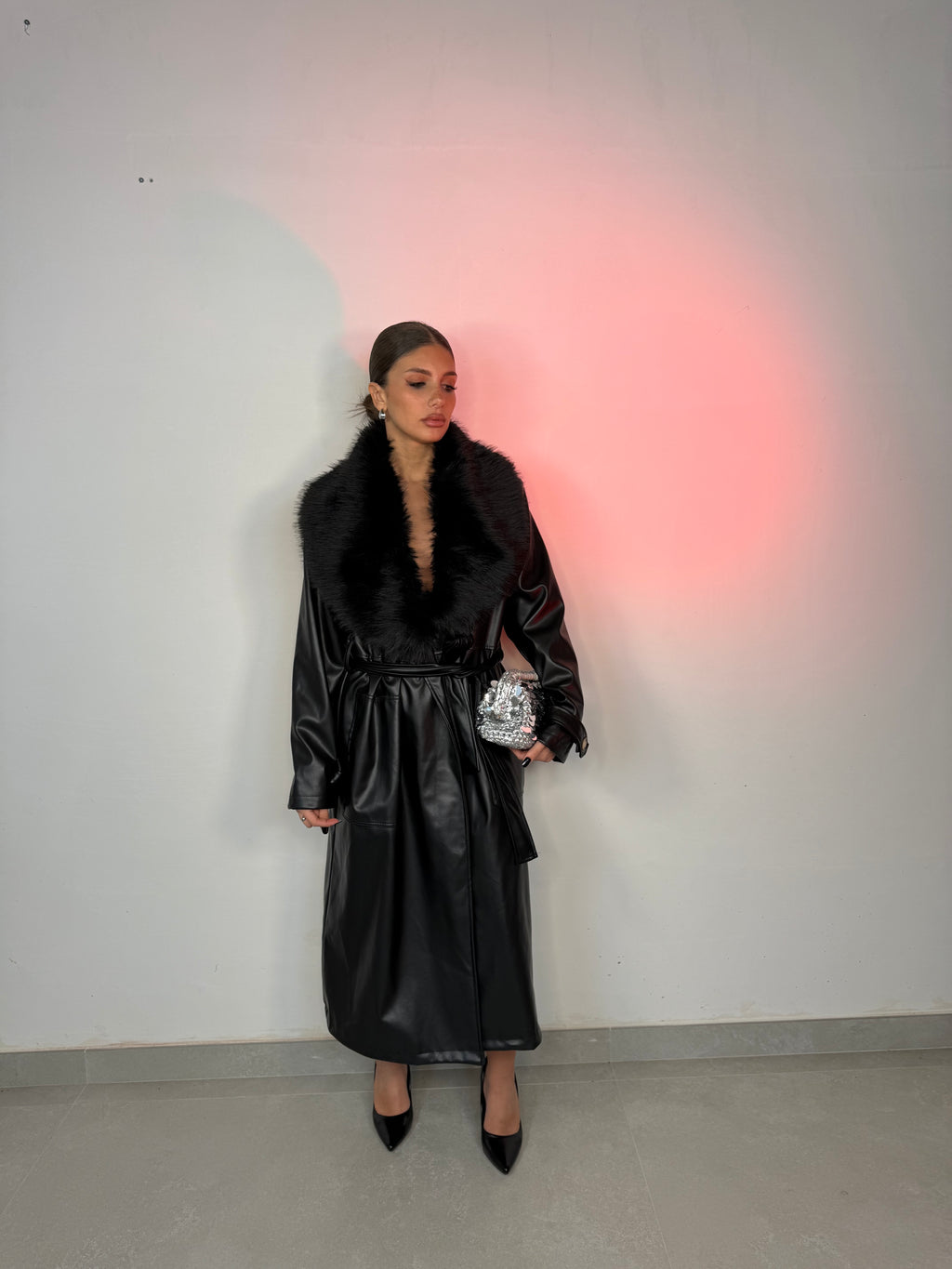 Trench di pelle con pelliccia