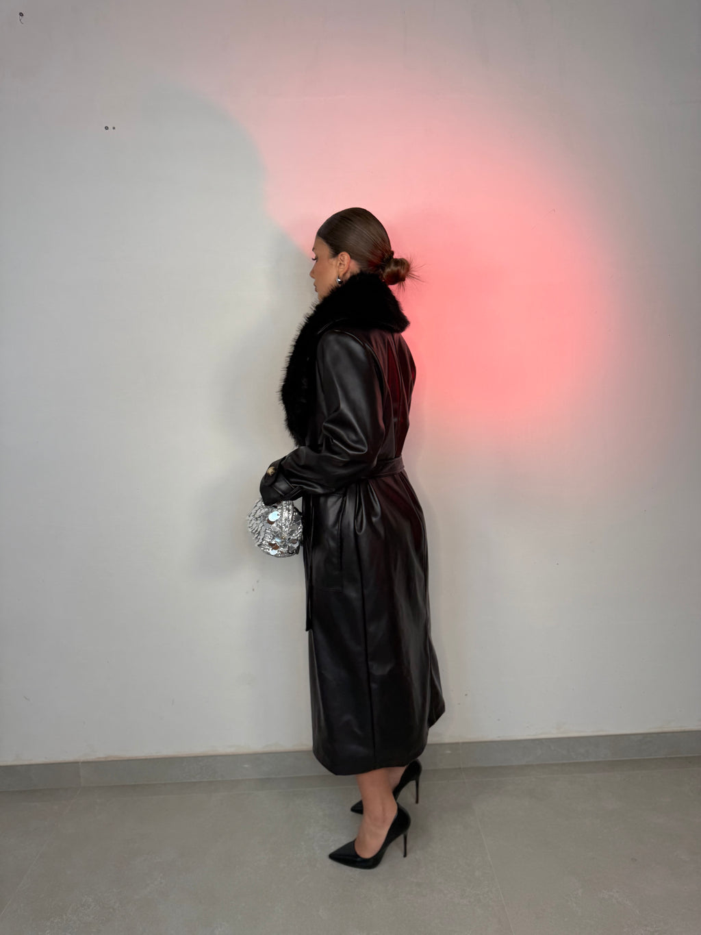 Trench di pelle con pelliccia